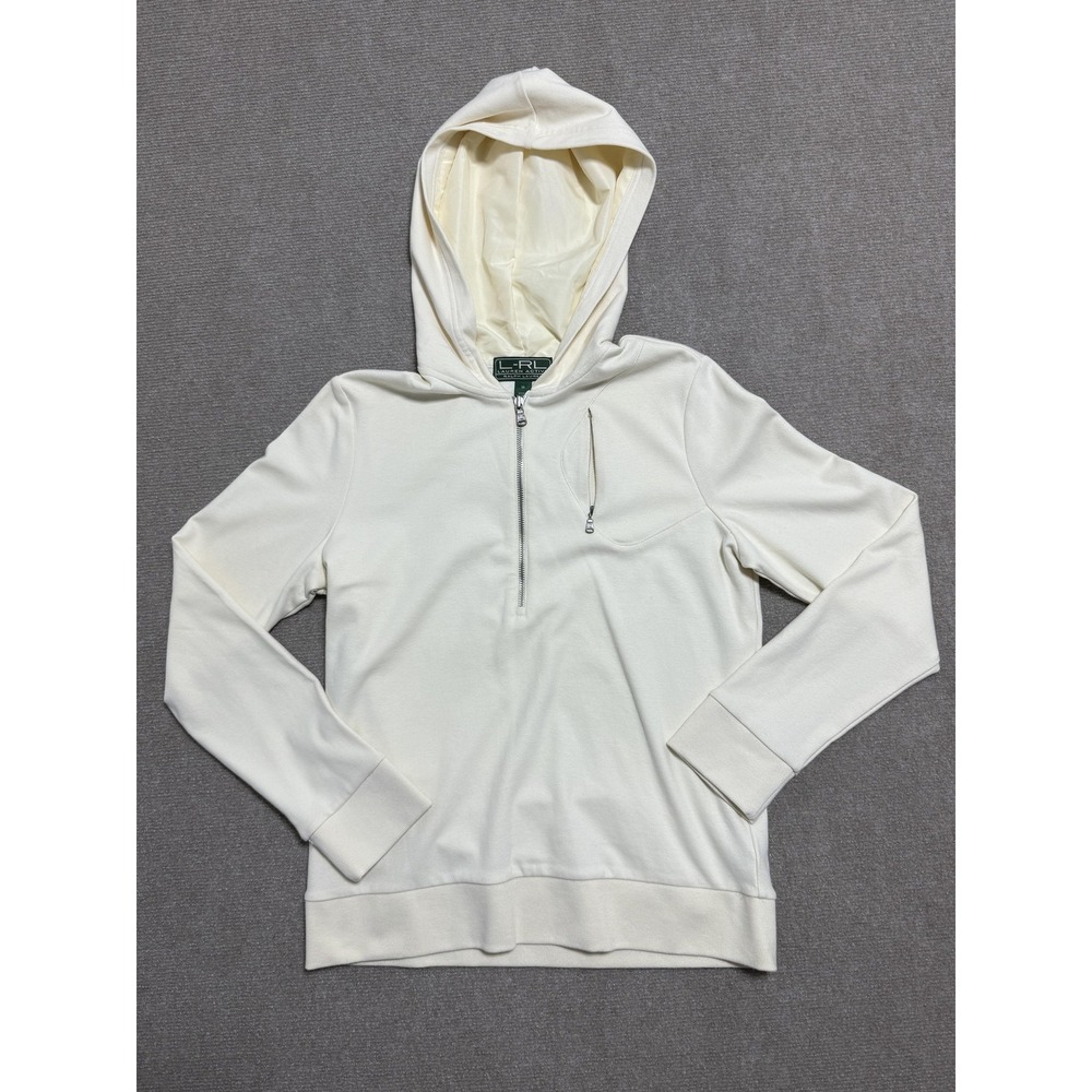 Lauren Ralph Lauren Hoodie Womens Medium Ivory Half Zip Zip Pocket Lauren Active